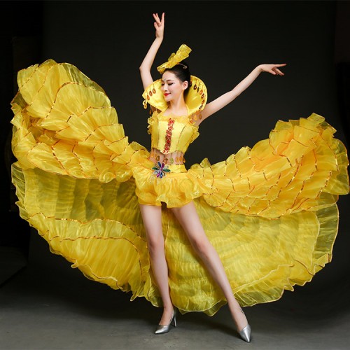 Women's flamenco dancing dresses spanish bull dance skirt samba dancing dresses big skirted